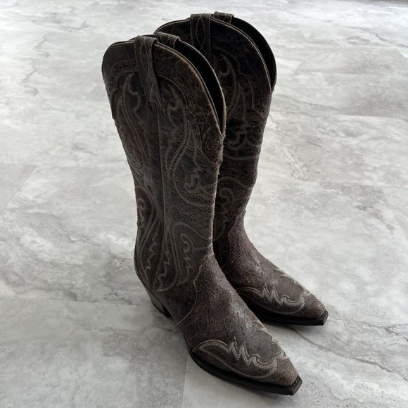 ARIAT Womens Heritage Leather Wing Tip Snip Toe Cowgirl Boots 9 B Broken-Slate - Picture 1 of 9